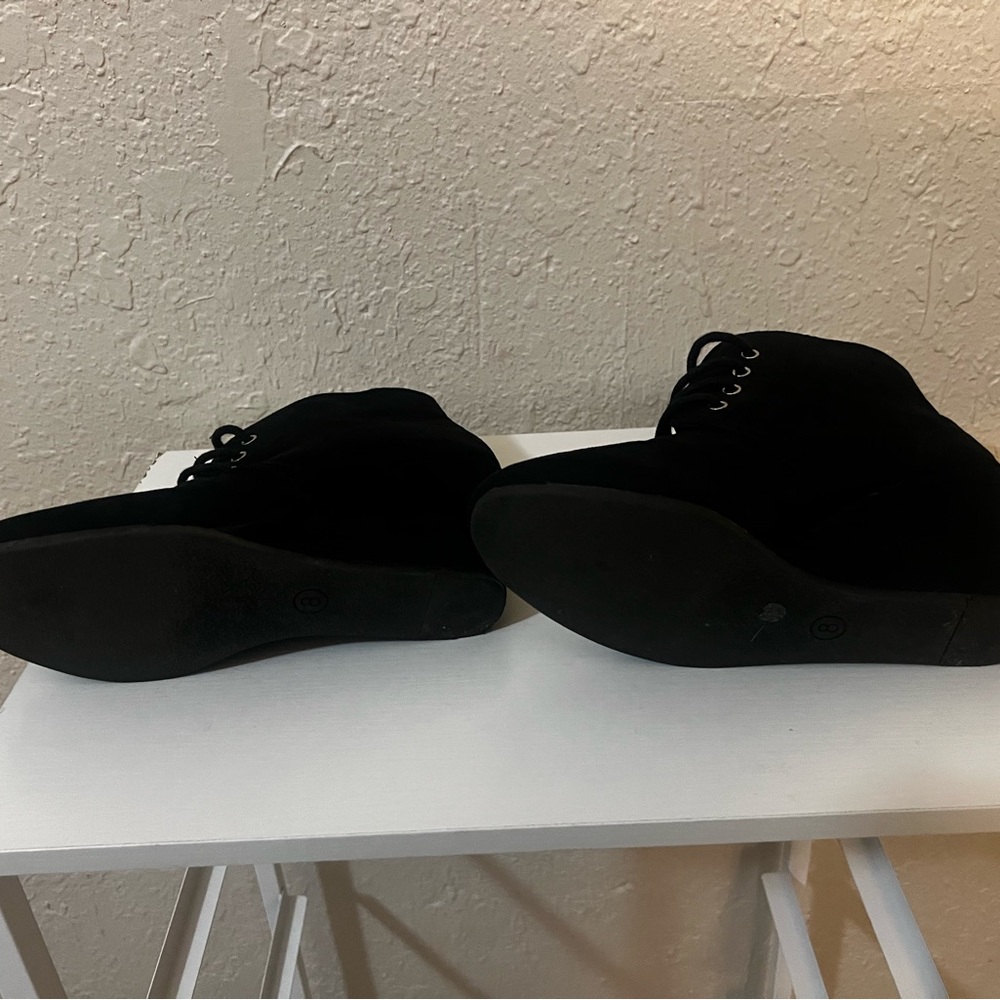 Black Suede Ankle Booties with Wedge Heel - Picture 4 of 8